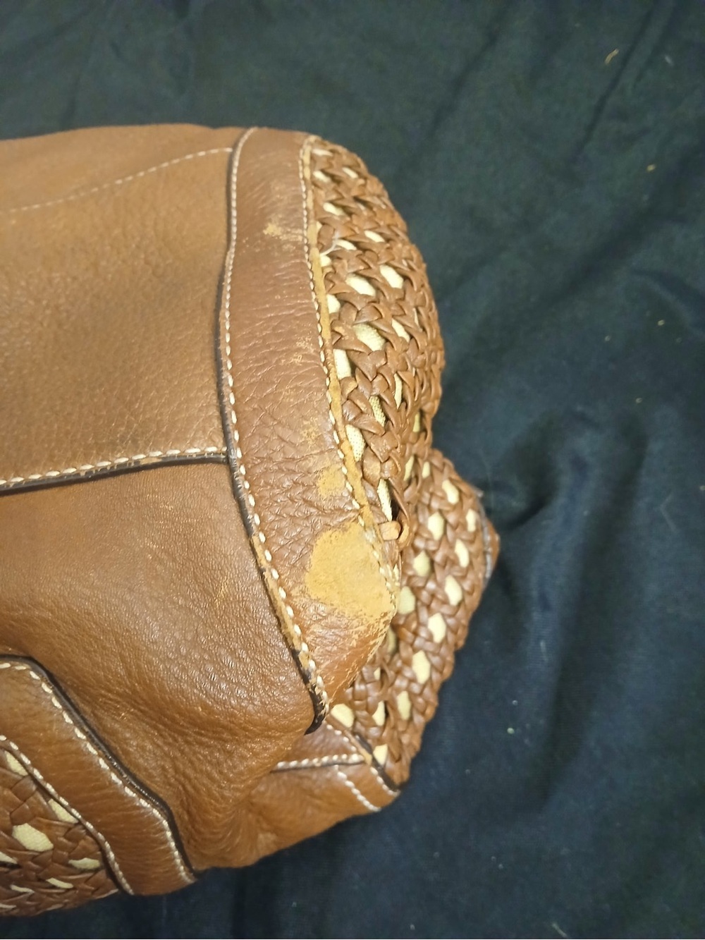 Cole Haan Tan Woven Leather Shoulder Bag with Gold Lock - Picture 13 of 16